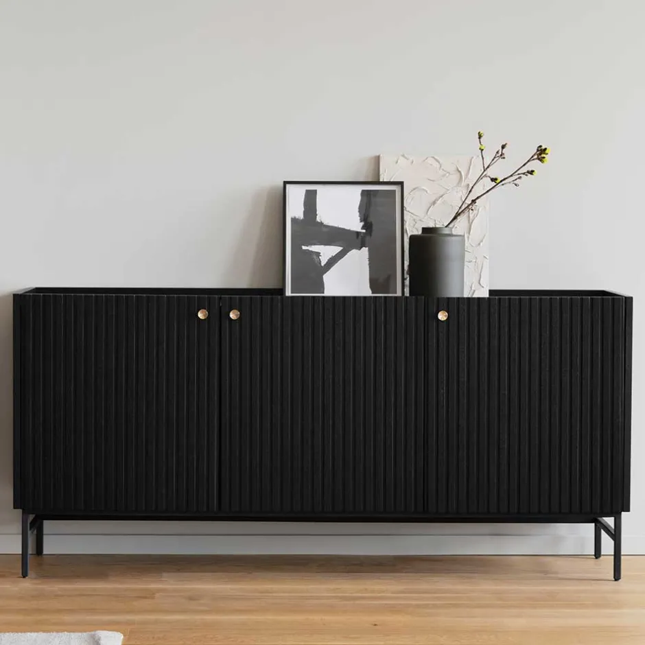 Wohnen 3-türiges Sideboard in Schwarz - Hemorian