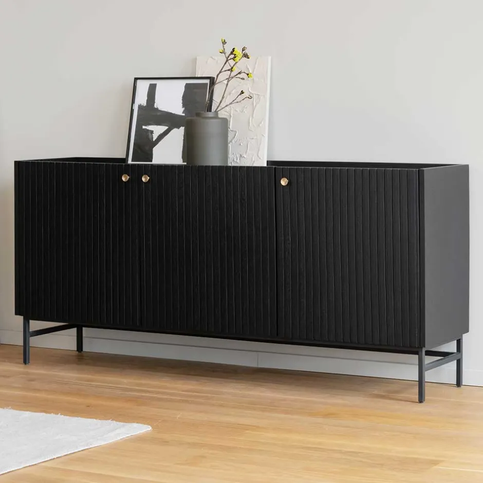 Wohnen 3-türiges Sideboard in Schwarz - Hemorian