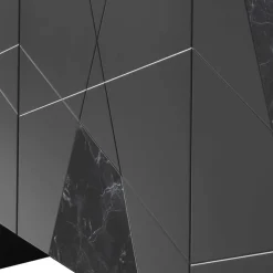 Wohnen 3-türiges Sideboard mit Marmor Einsätzen Schwarz - Wakes