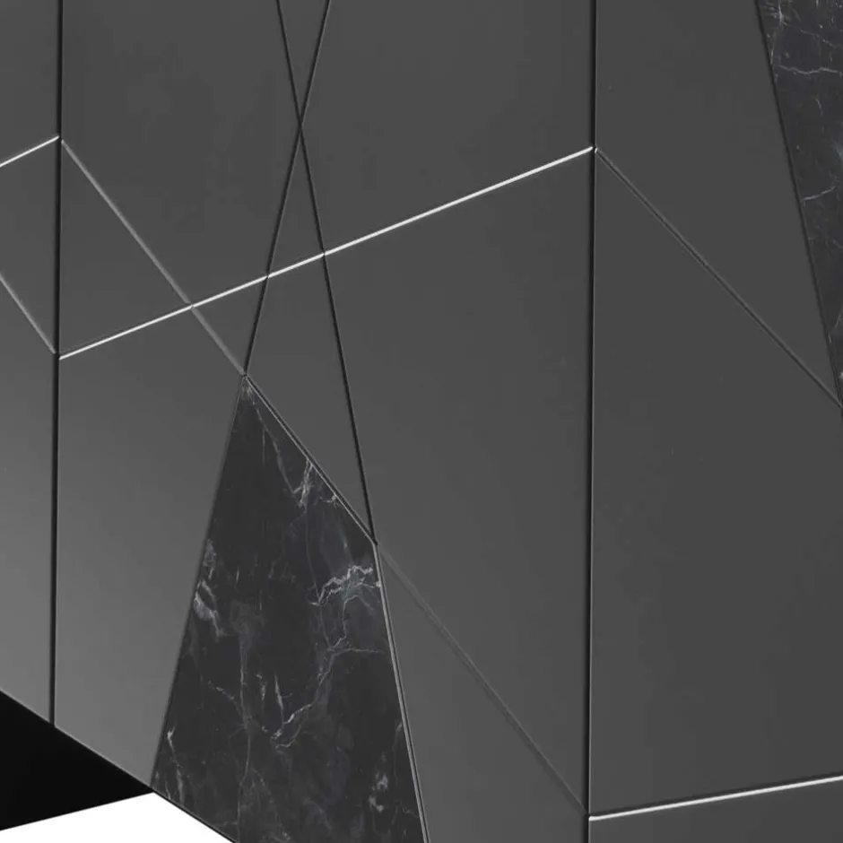 Wohnen 3-türiges Sideboard mit Marmor Einsätzen Schwarz - Wakes