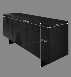 Wohnen 3-türiges Sideboard mit Marmor Einsätzen Schwarz - Wakes