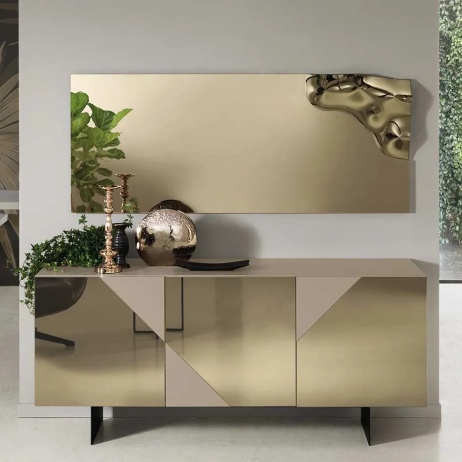 3-türiges Sideboard mit Spiegelglas in Bronze - Razepta^Wohnen Hot