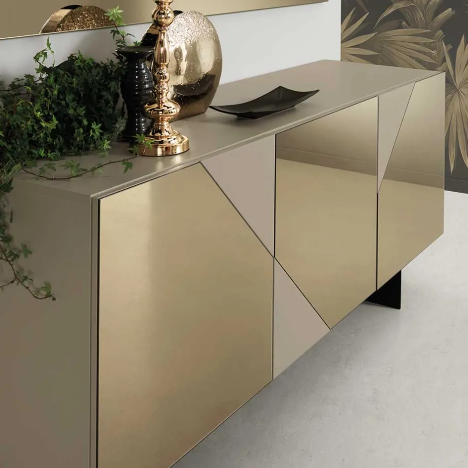 3-türiges Sideboard mit Spiegelglas in Bronze - Razepta^Wohnen Hot