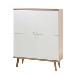 4-türiges Skandi Highboard in Weiß & Eiche - Cablos^Wohnen