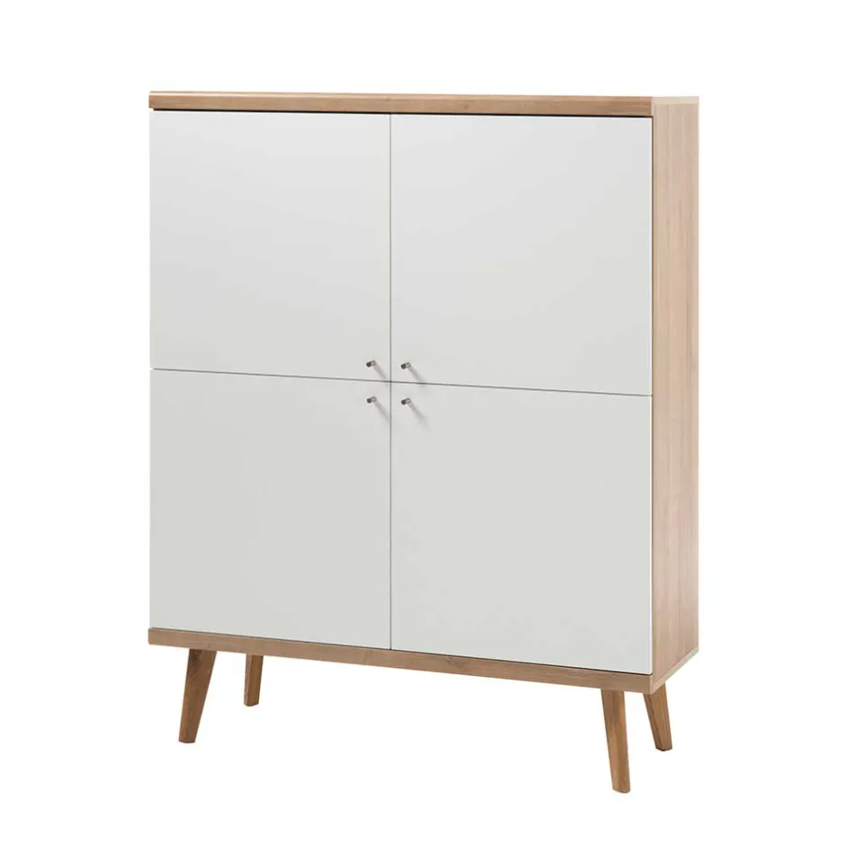 4-türiges Skandi Highboard in Weiß & Eiche - Cablos^Wohnen