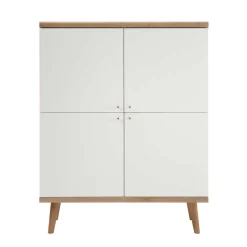 4-türiges Skandi Highboard in Weiß & Eiche - Cablos^Wohnen