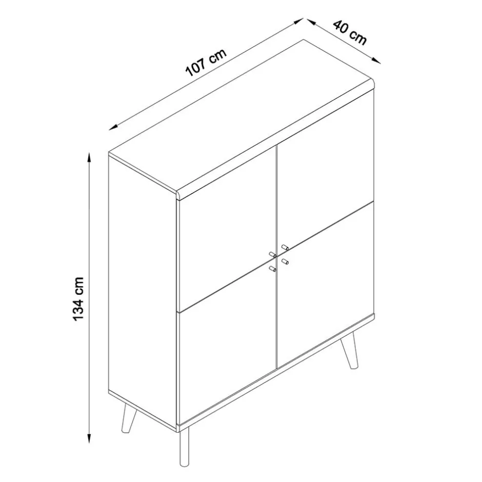 4-türiges Skandi Highboard in Weiß & Eiche - Cablos^Wohnen