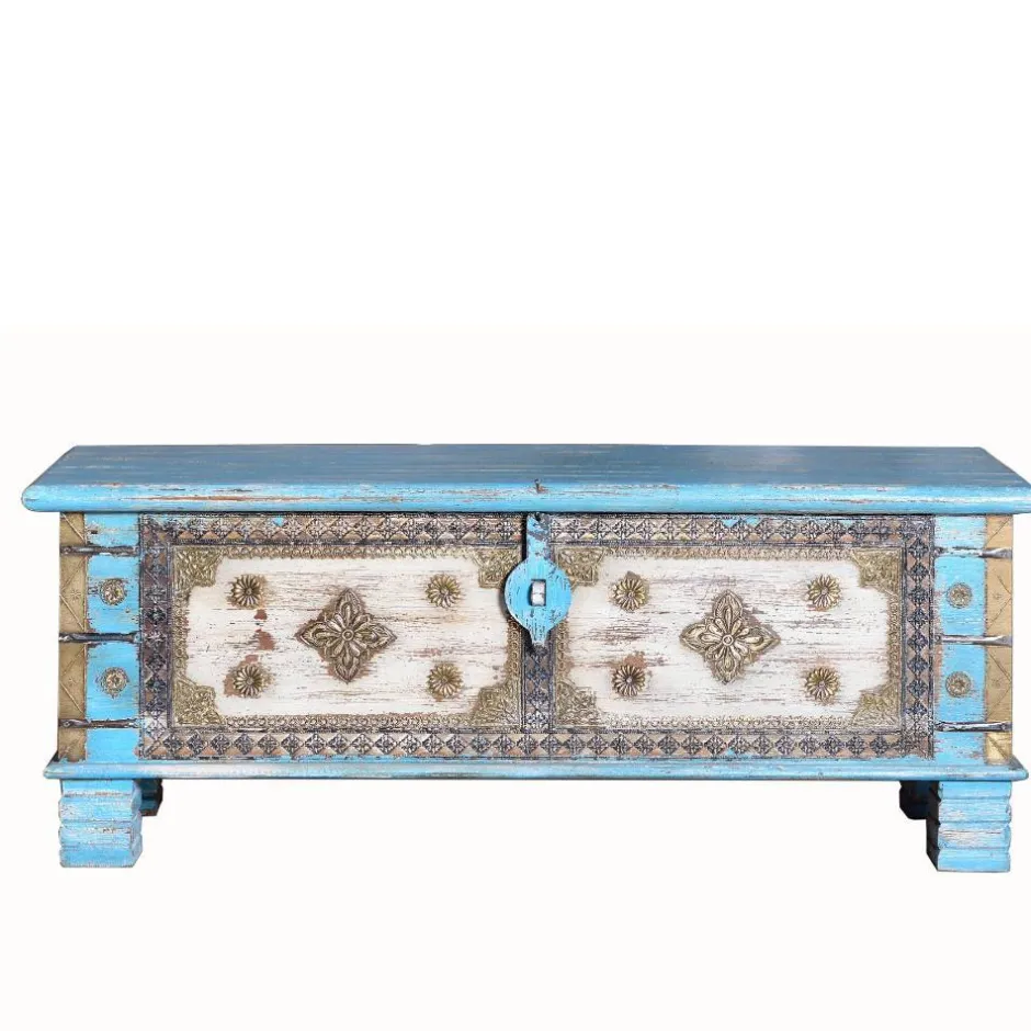 Truhe in Blau Antikweiß Bronze Braun - Olavio^Wohnen Clearance