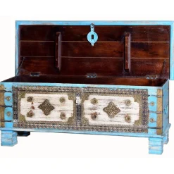 Truhe in Blau Antikweiß Bronze Braun - Olavio^Wohnen Clearance