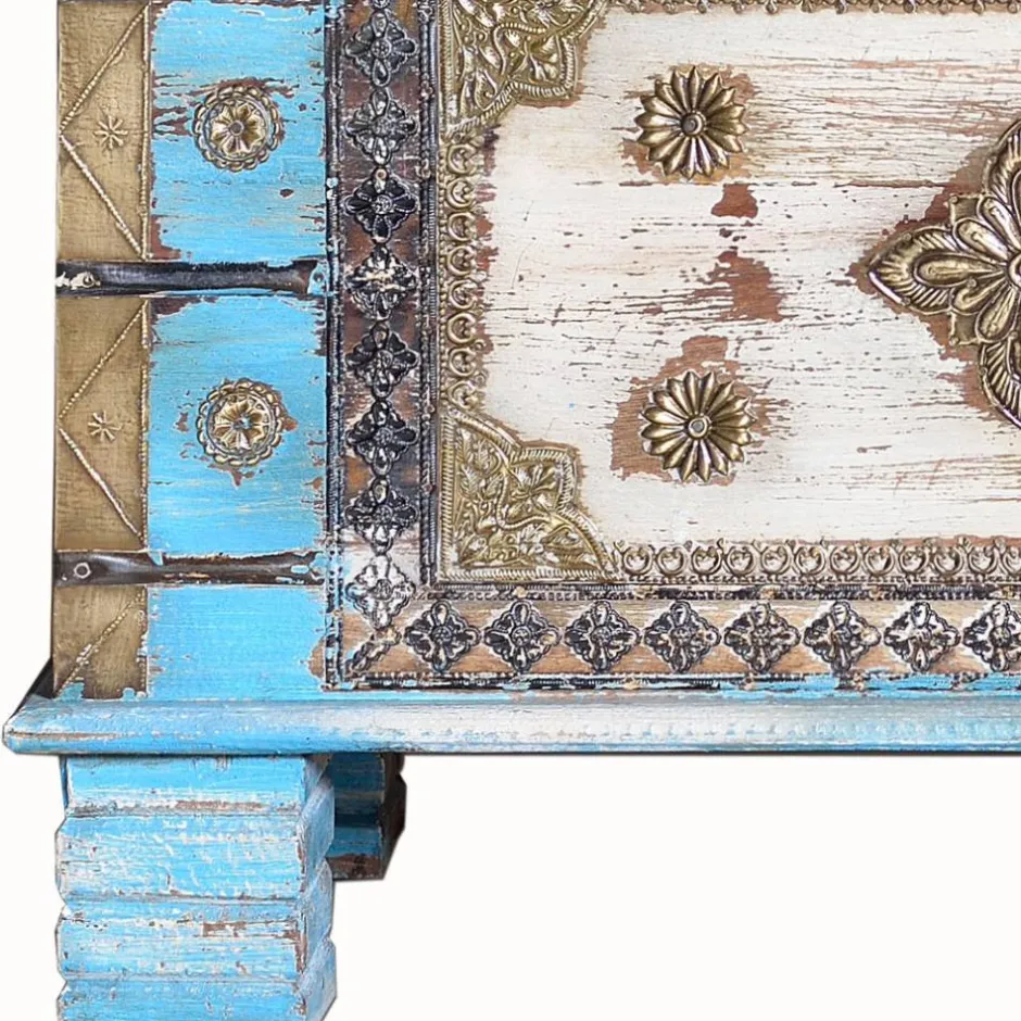 Truhe in Blau Antikweiß Bronze Braun - Olavio^Wohnen Clearance