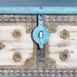 Truhe in Blau Antikweiß Bronze Braun - Olavio^Wohnen Clearance