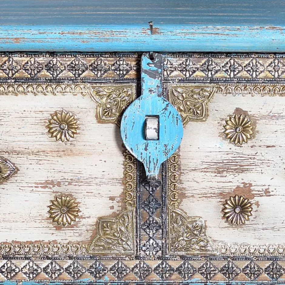 Truhe in Blau Antikweiß Bronze Braun - Olavio^Wohnen Clearance