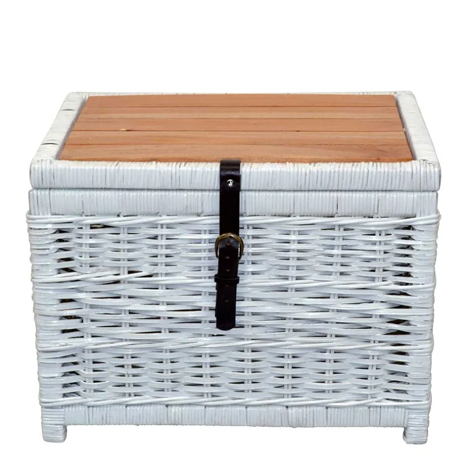 Wohnen Truhe Wohnzimmertisch aus Rattan Weiß - Jacopo