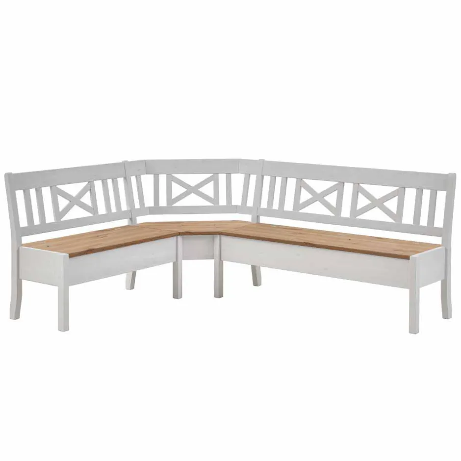 Wohnen Truhen Eckbank Lugon in Weiß mit Braun