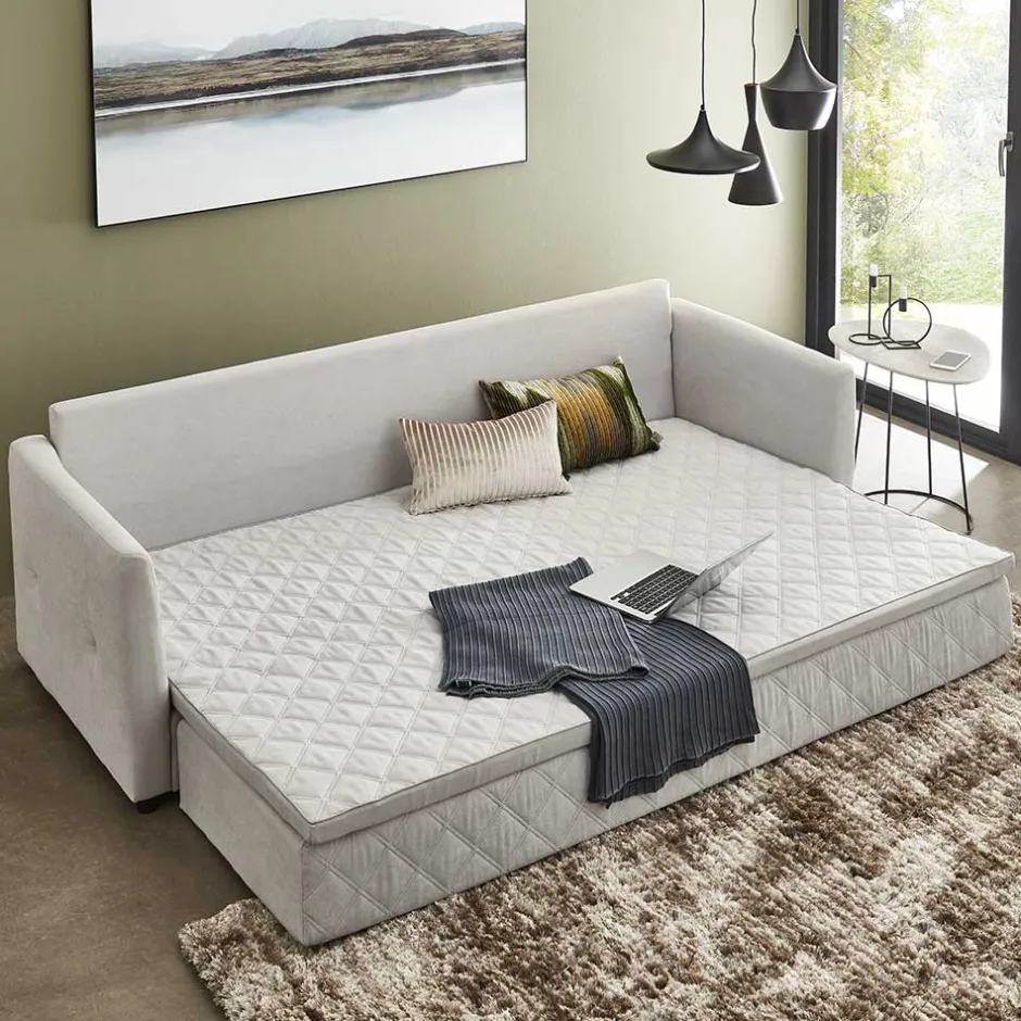 TTF Ausziehcouch in Hellgrau Stoff - Cyras^Wohnen Clearance