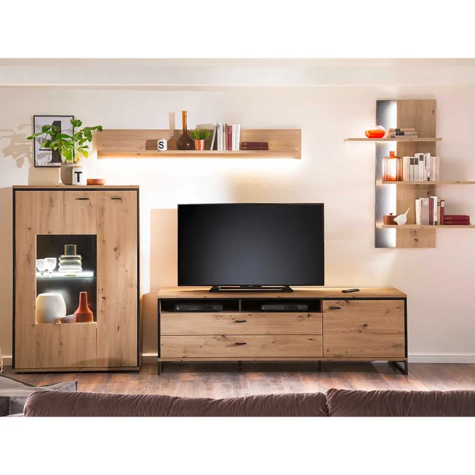 TV Anbauwand in Eicheoptik - Nikdus (vierteilig)^Wohnen