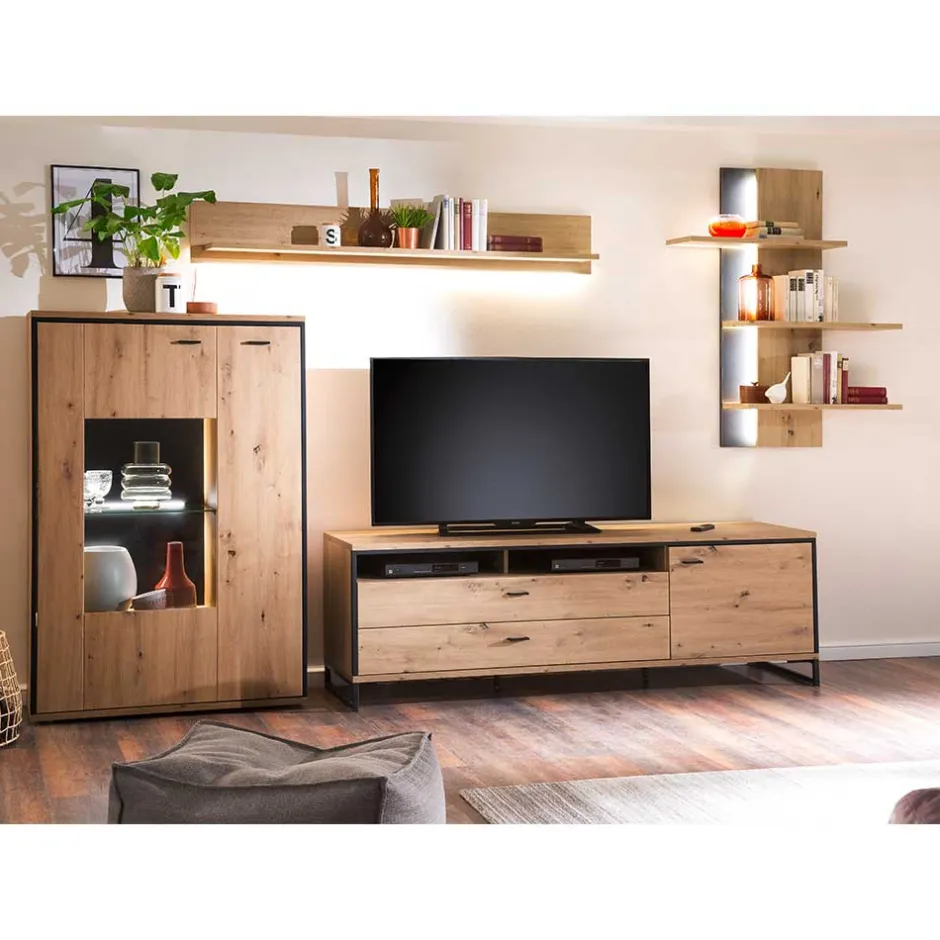 TV Anbauwand in Eicheoptik - Nikdus (vierteilig)^Wohnen