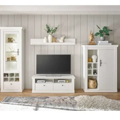 Wohnen TV Anbauwand Set in weißer Holzoptik Pinie - Liancos (vierteilig)