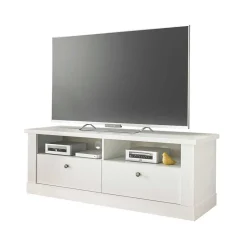 Wohnen TV Anbauwand Set in weißer Holzoptik Pinie - Liancos (vierteilig)