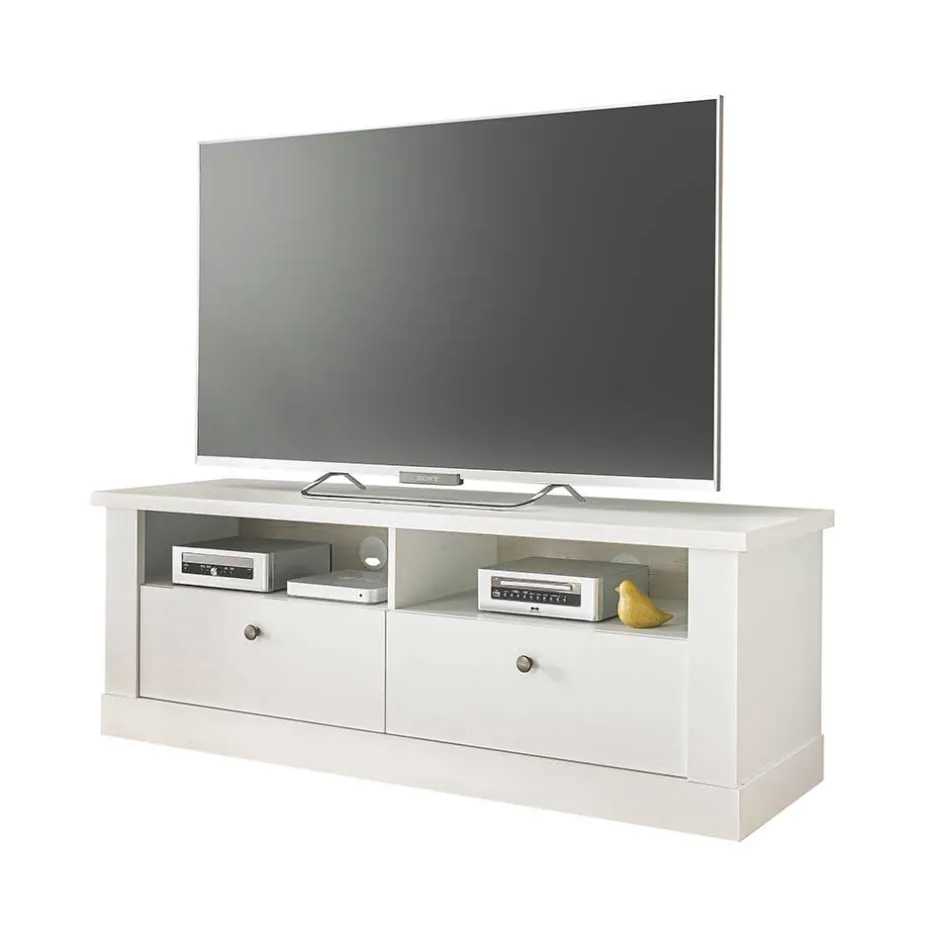 Wohnen TV Anbauwand Set in weißer Holzoptik Pinie - Liancos (vierteilig)