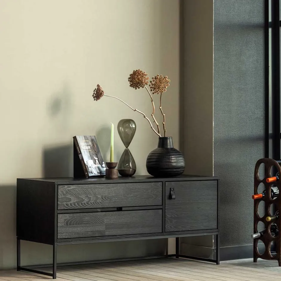 TV Board - teilmassiv in Schwarz - Almery^Wohnen Sale