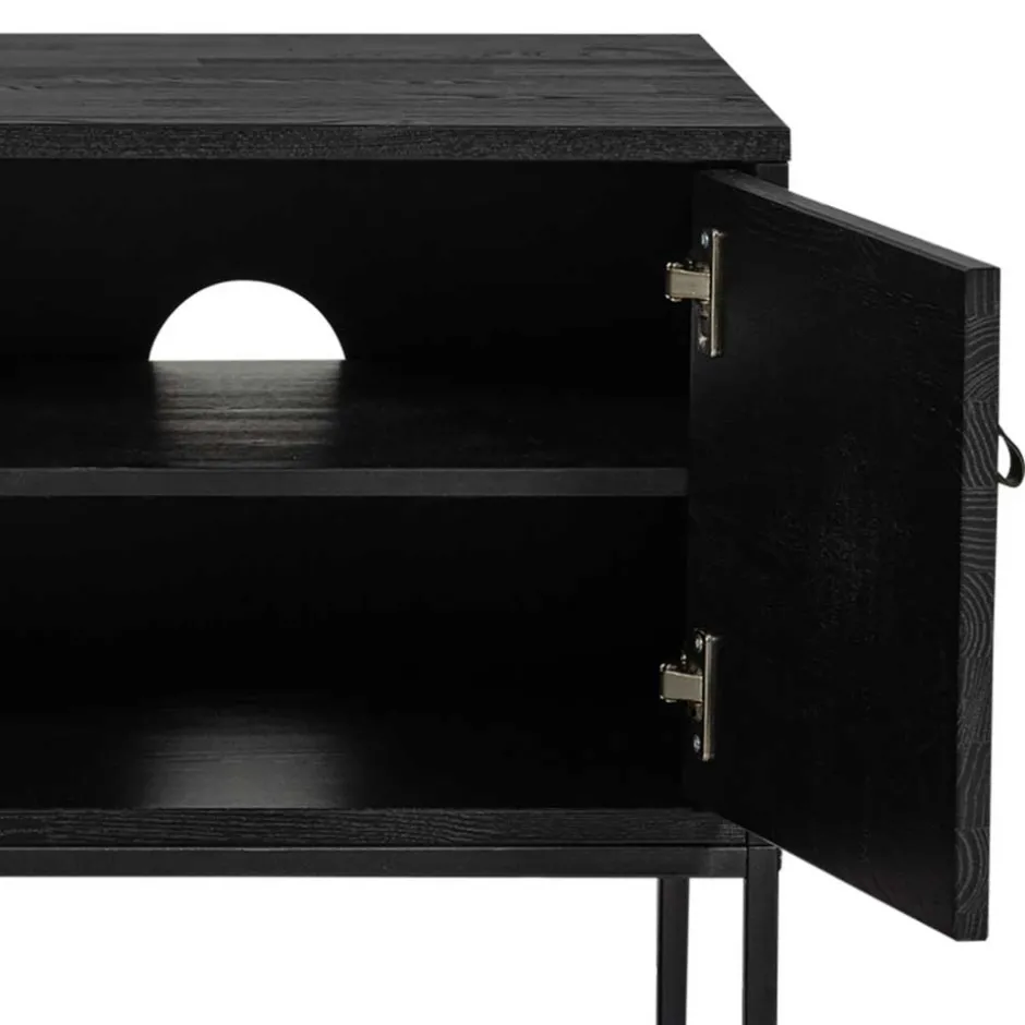 TV Board - teilmassiv in Schwarz - Almery^Wohnen Sale