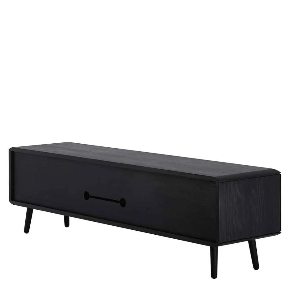 Wohnen TV Board aus Eiche geschliffen & Schwarz geölt - Asnes