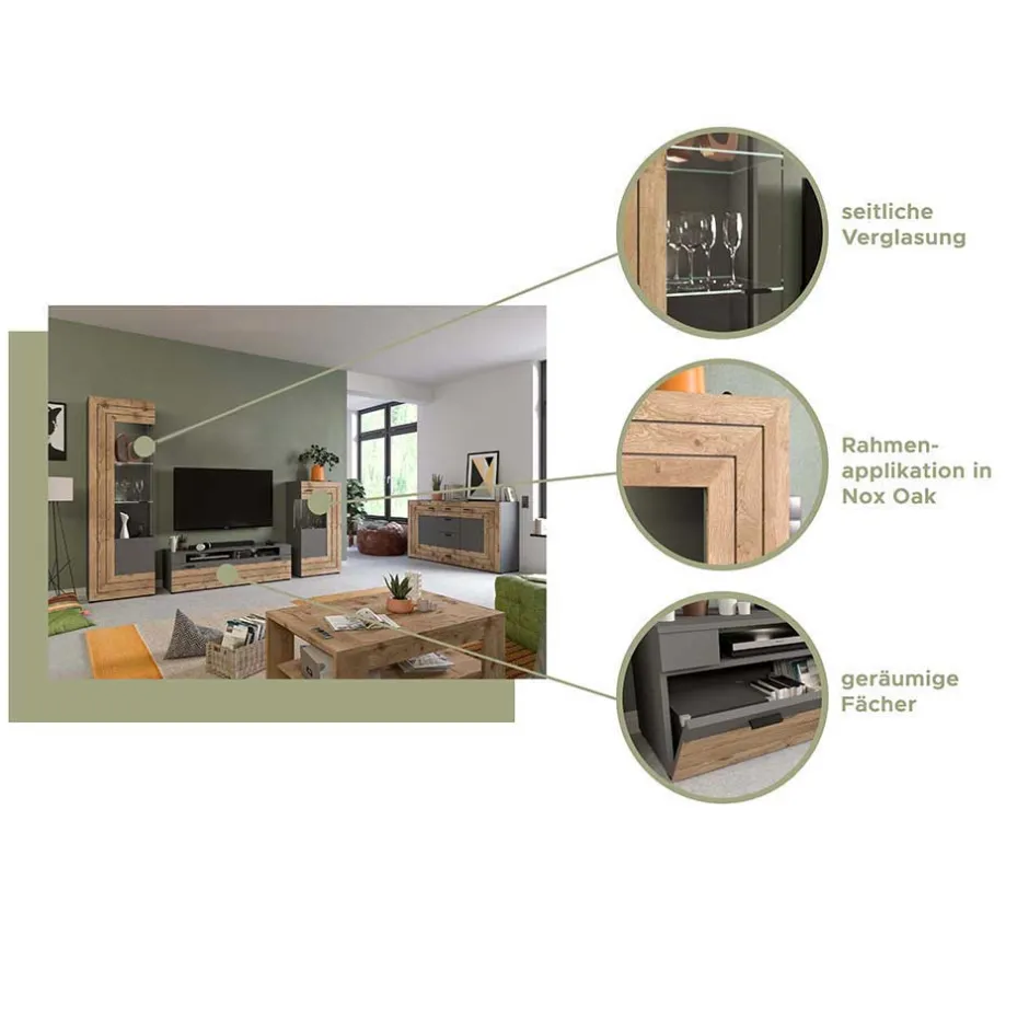 Wohnen TV Board in Wildeiche NB & Grau - Scarlett