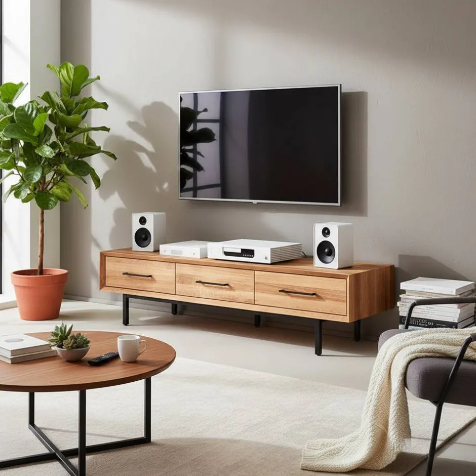 TV Board mit drei Schubladen aus Wildeiche - Kerfa^Wohnen Hot