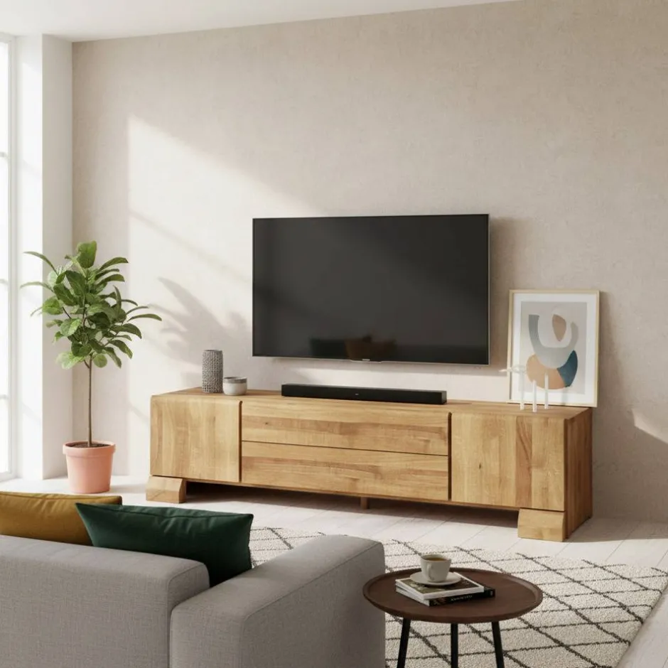 TV Board Vaskov aus Wildeiche Massivholz^Wohnen Sale