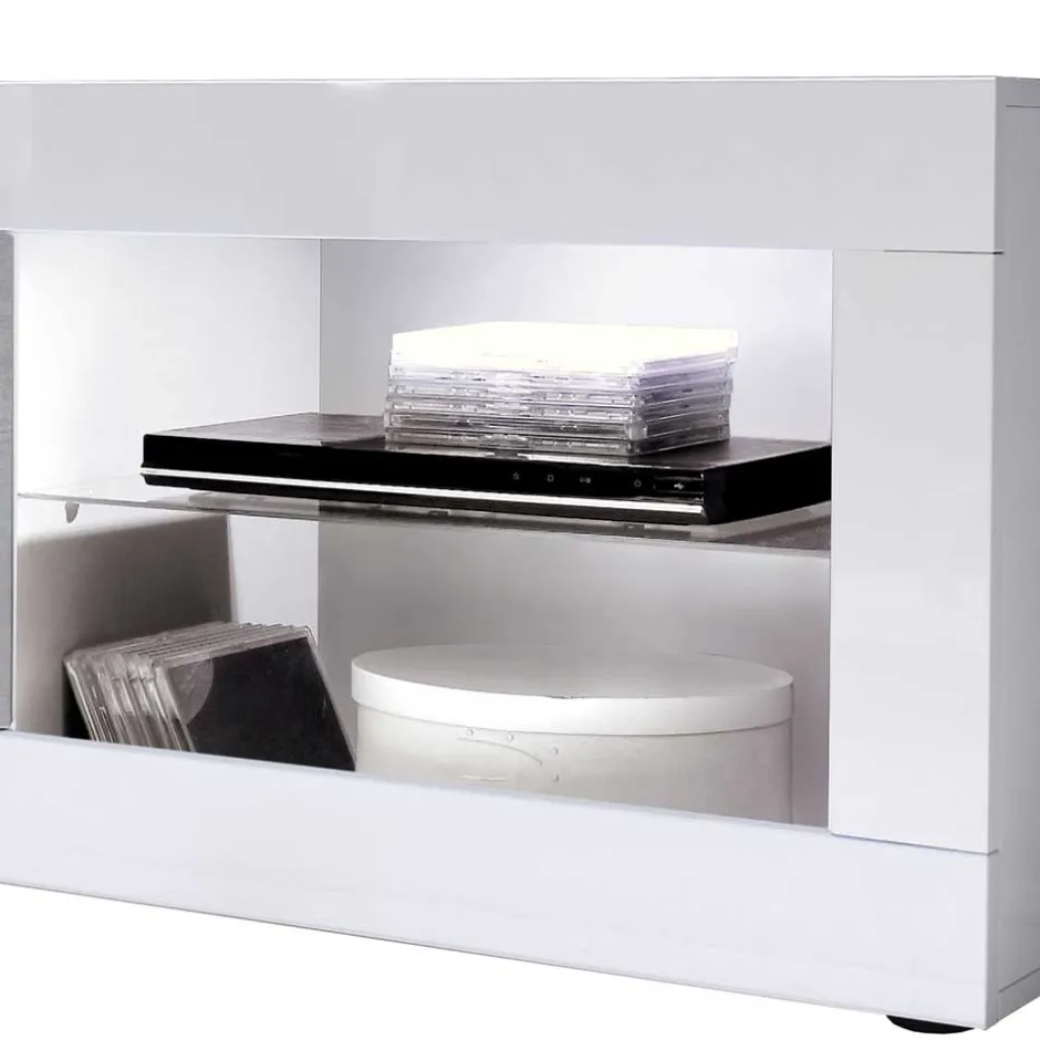 Wohnen TV Element in Weiß HG mit Beton Dekor - Narandu