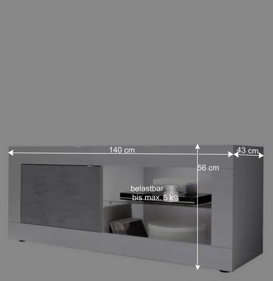 Wohnen TV Element in Weiß HG mit Beton Dekor - Narandu