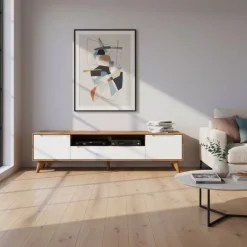 Wohnen TV Element Lowboard in Weiß & Natur - Diesta