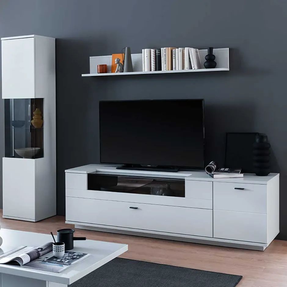 Wohnen TV Lowboard & Vitrine & Wandboard Set - Apulco (dreiteilig)