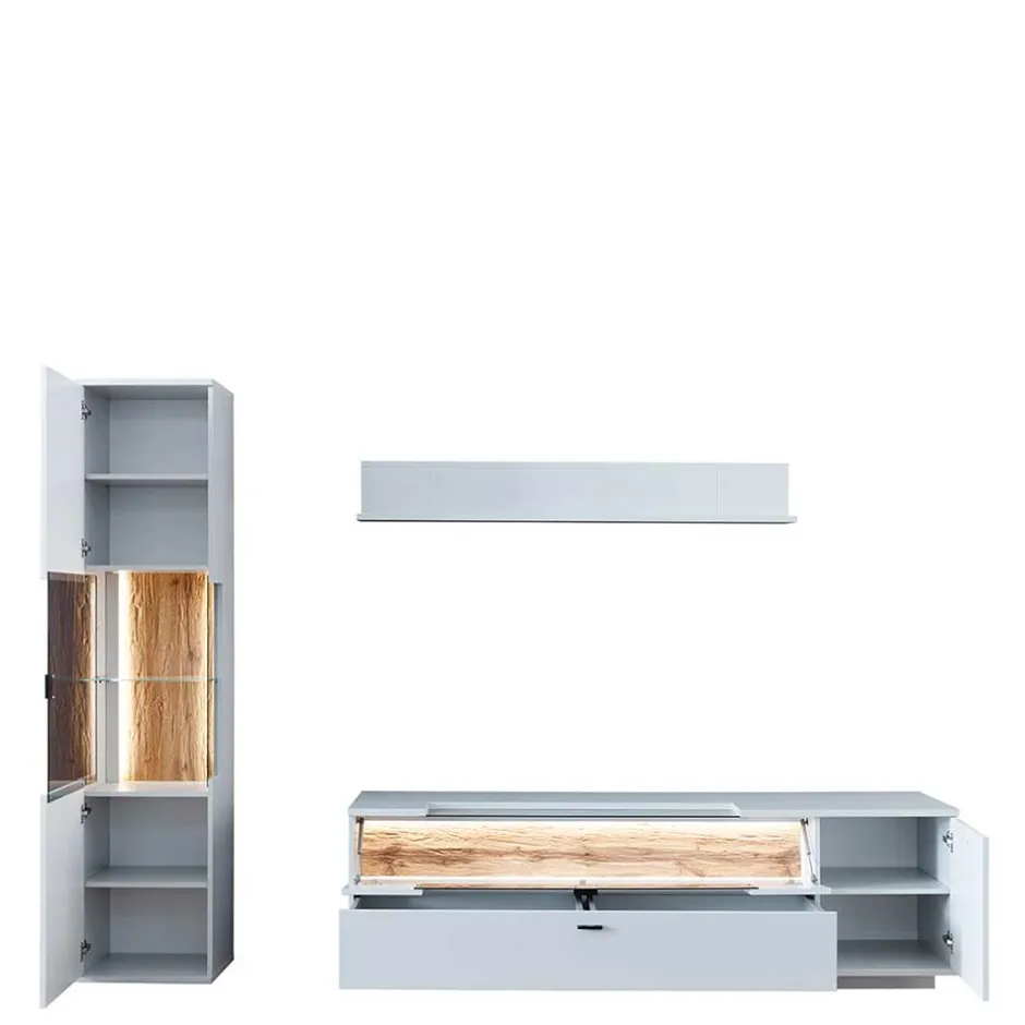 Wohnen TV Lowboard & Vitrine & Wandboard Set - Apulco (dreiteilig)