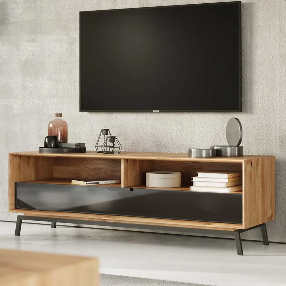 Wohnen TV Lowboard aus Eiche und Metall - Fabiella