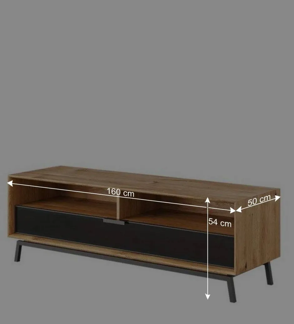 Wohnen TV Lowboard aus Eiche und Metall - Fabiella