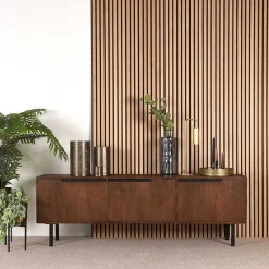 Wohnen TV Lowboard aus Mangoholz in Dunkelbraun - Enija