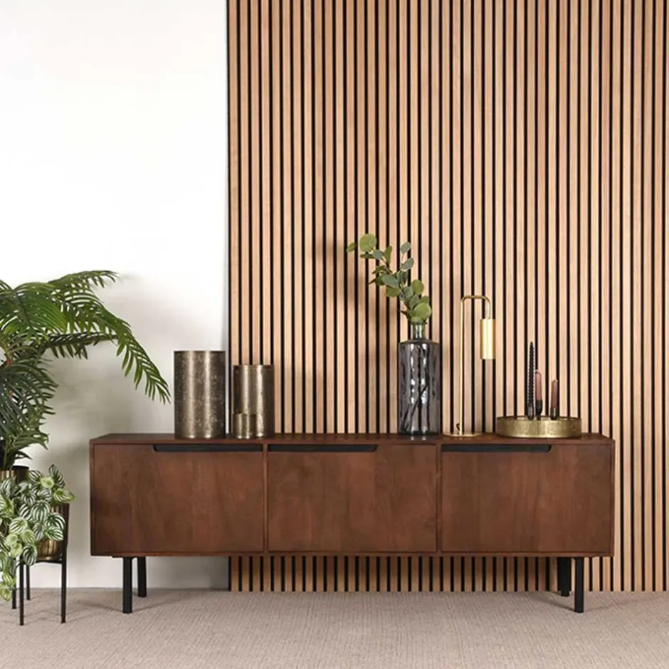 Wohnen TV Lowboard aus Mangoholz in Dunkelbraun - Enija