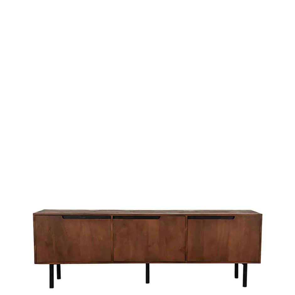 Wohnen TV Lowboard aus Mangoholz in Dunkelbraun - Enija