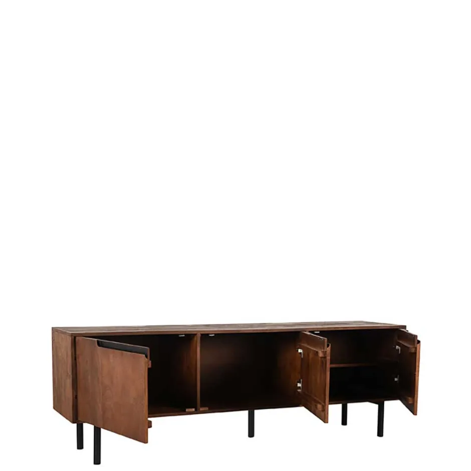 Wohnen TV Lowboard aus Mangoholz in Dunkelbraun - Enija