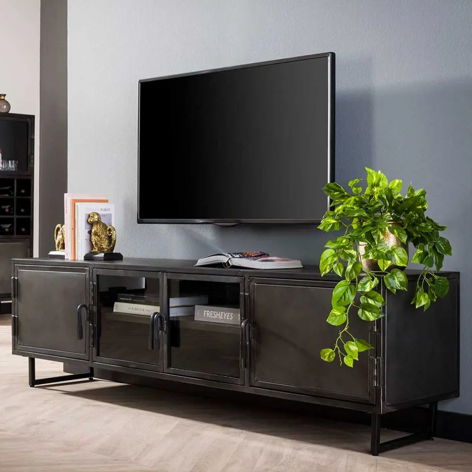 TV Lowboard aus Metall & Glas - Brayden^Wohnen Sale