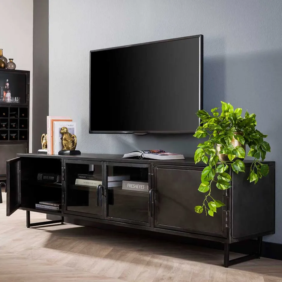TV Lowboard aus Metall & Glas - Brayden^Wohnen Sale