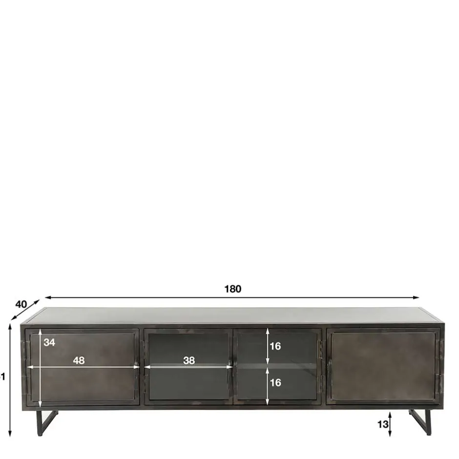 TV Lowboard aus Metall & Glas - Brayden^Wohnen Sale
