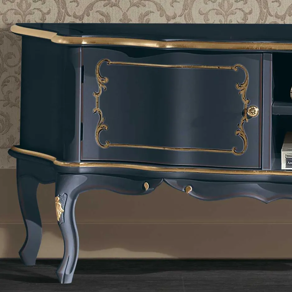 Wohnen TV Lowboard im Barockstil in Dunkelblau - Otaligo