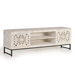 TV Lowboard in Mangoholz White Wash - Fudorus^Wohnen Discount