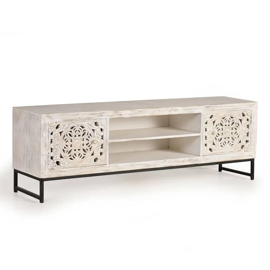 TV Lowboard in Mangoholz White Wash - Fudorus^Wohnen Discount