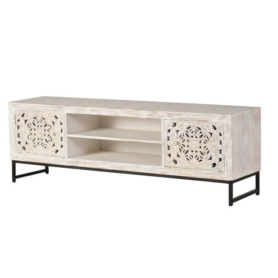 TV Lowboard in Mangoholz White Wash - Fudorus^Wohnen Discount