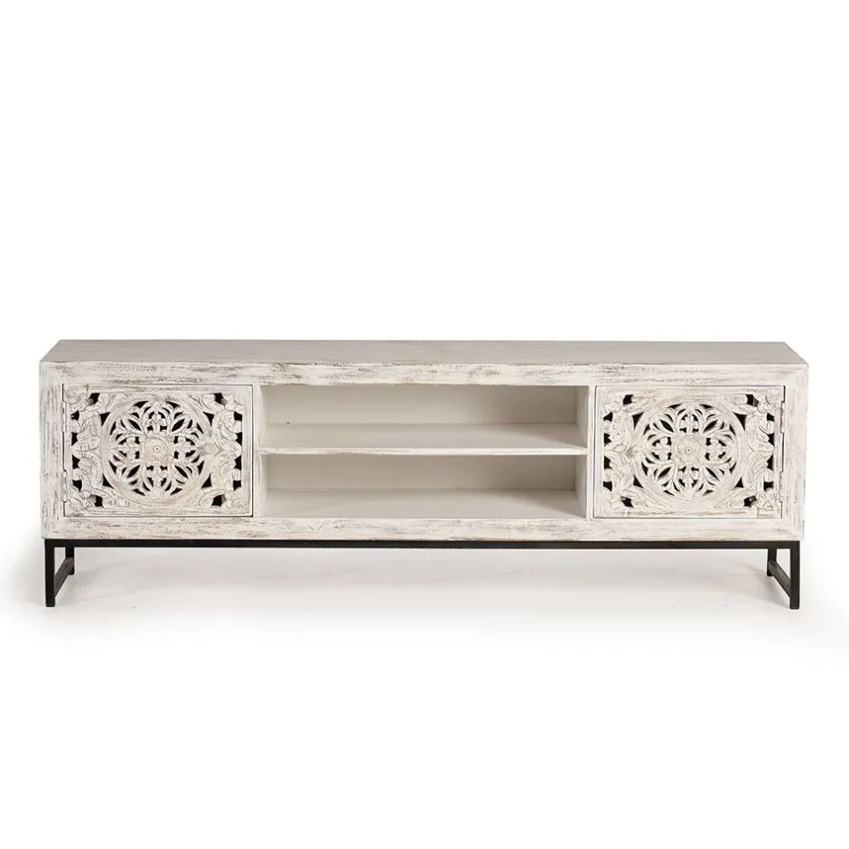 TV Lowboard in Mangoholz White Wash - Fudorus^Wohnen Discount