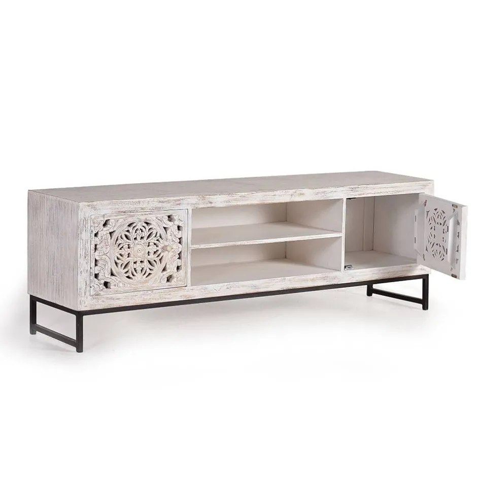 TV Lowboard in Mangoholz White Wash - Fudorus^Wohnen Discount